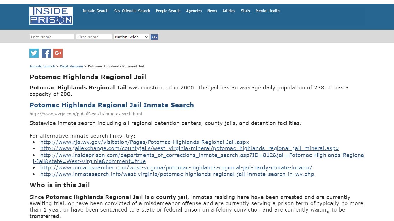 Potomac Highlands Regional Jail - West Virginia - Inmate ...